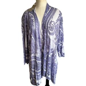 Chico's Sabrina Cardigan Women 3 Purple Watercolor Swirl Paisley Linen Blend NWT